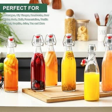 8 Set 16 OZ Swing Top Glass Bottles - Flip Top Beer Brewing Bottles with Stopper for Fermentation, Kombucha, Mead Kefir, Vanilla Extract, Juice, Tea, Wine, Soda - Airtight Cap Lids, Bonus 2 Pourers - Image 7