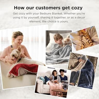 Bedsure GentleSoft Sherpa Fleece Blankets Queen Size for Bed - Thick and Warm, Soft Fuzzy Plush Queen Blanket for Winter, Grey, 90x90 Inches - Image 6