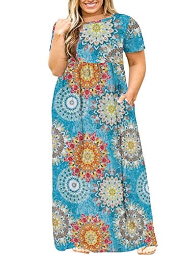 Plus Size Maxi Dresses for Women 4X Summer Casual Floral Printed Dress with Pockets - Image 1