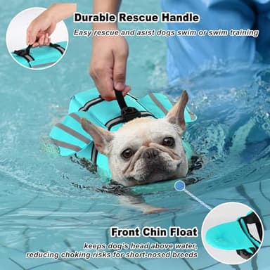Petglad Wings Dog Life Jacket Adjustable Dog Life Vest with Chin Float Reflective Stripes and Rescue Handles, High Buoyancy Puppy Swim Float Vest for Small Medium Large Dogs (Pine Green, S) - Image 2