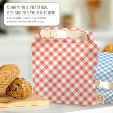 Cozy Bread® Reusable Bread Bag Set for Home Bakers | USA Brand | Charming Designs (Gingham) - Image 5