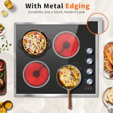 Pladeca 4 Burner Electric Cooktop, 24 Inch Electric Stove 6000W, 220V-240V Built-in Ceramic Stovetop with Knob Control, Child Lock, Timer Control, Residual Heat Indicator, Hard Wire(No Plug) - Image 5