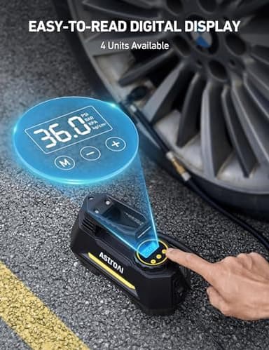 AstroAI Tire Inflator Portable Air Compressor Air Pump for Car Tires-Car Accessories, 9.8Ft Cord-12V DC-Powered Auto Pump with Digital Pressure Gauge, Emergency LED Light for Bicycle, Balloons, Yellow - Image 7
