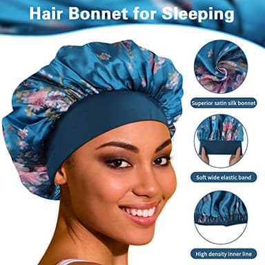 ROYBENS Satin Bonnet Hair Bonnet for Sleeping- 4 Pack Large Bonnets for Women with Elastic Soft Band for Curly Hair Braids - Image 5