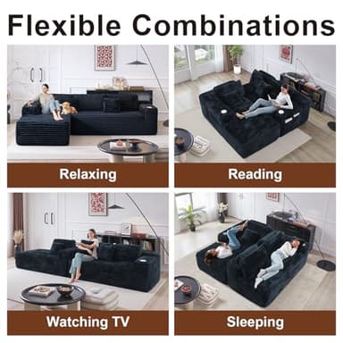 VOHOBY 106” Modular Sectional Sofa, Cloud Sectional Couch with Deep Seat, Modern Modular L-Shape Sofa Couch with Chaise,Upholstered Couches for Living Room Bedroom (Black, Right Sitting Chaise) - Image 6