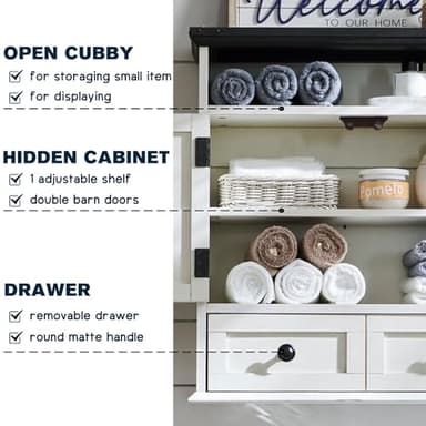ACCOHOHO Bathroom Wall Cabinet, Farmhouse 24" Wide Medicine Cabinet with Drawer, Adjustable Shelf, Double Barn Doors, Storage Cabinets for Bathroom, Kitchen, Living Room, Off White - Image 3