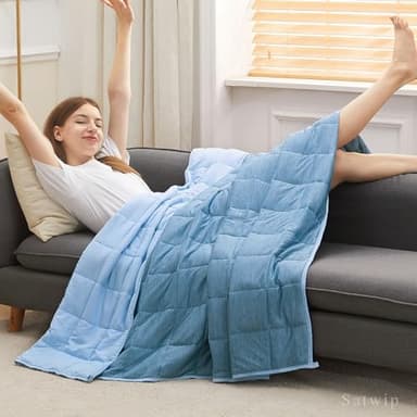 Satwip Cooling Weighted Blanket 12 Pounds Cool Moire Jersey Twin Size Bed Blanket for Hot Sleeper with Soft Breathable Sanded, 48 x 72 inches, Blue - Image 2