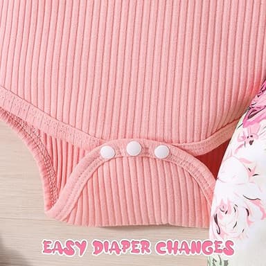 GDTOGRT Baby Girl Clothes Newborn Outfit Infant Ruffle Sleeve Romper and Floral Pants with Cute Headband Sets Baby Clothes for Girls 0-3 Months - Pink - Image 5
