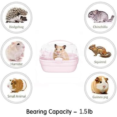 KAMEIOU Pink Travel Portable Small Animals Hamster Hedgehog Guinea Pig Carrier Cage for Hamsters Hedgehogs Ferret Guinea Pig Carrier Cage with Handle Breathable Transparent Lid Small Animal Carriers - Image 3