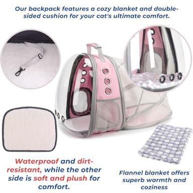 Lollimeow Cat Carrier Backpack, Bubble Expandable Backpack Carrier, Pets and Small Dogs,Airline-Approved, Designed for Travel, Hiking, Walking & Outdoor Use (Back Expandable-Pink) - Image 5