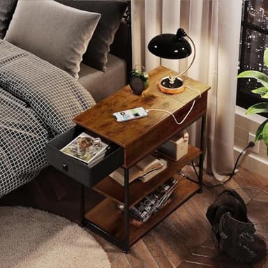 WLIVE Narrow Side Table with Charging Station, End Table for Living Room, Couch Side Table with Fabric Drawer for Bedroon, 11.8‘’W 23.6‘’L 24‘’H, Rustic Brown - Image 7