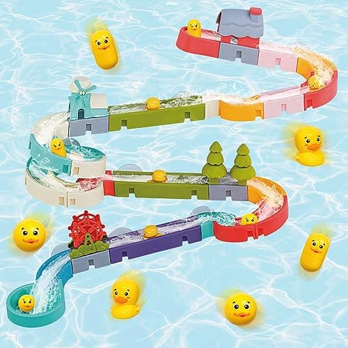 Aprilwolf Duck Slide Bath Toys for Kids Ages 4-8, Wall Track Building Set for 5-7 Years Old, Fun DIY Kit Birthday Gift for Toddler Boys & Girls (52 PCS) - Image 1