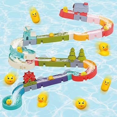 Aprilwolf Duck Slide Bath Toys for Kids Ages 4-8, Wall Track Building Set for 5-7 Years Old, Fun DIY Kit Birthday Gift for Toddler Boys & Girls (52 PCS) - Image 1