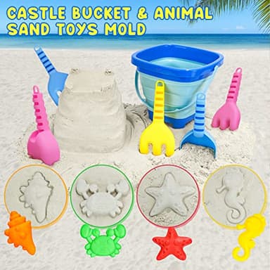 Dreamon Beach Toys for Kids 3-10, Collapsible Sand Castle Toys for Beach Include 3 Pack Foldable Buckets, Shovels Molds and Storage Mesh Bag, Sandbox Travel Toy for Toddlers Kids - Image 4