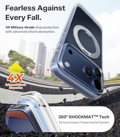 TORRAS 360 Magnetic Stand for iPhone 17 Pro Case, [Fit for MagSafe] [Rotatable Ring Kickstand] [4X Mil-Grade Shockproof] Slim Phone Cover, Camera Button, Crystal Clear, Transparent, Ostand O3 Fitness - Image 6