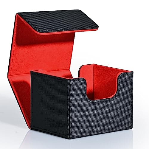 ZLCA Card Deck Box for Trading Cards, MTG Commander Deck Box Holds 120+ Single Sleeved Cards, Leather Magnetic Card Storage Box Fits for TCG CCG Magic Cards (Black& Red) - Image 1