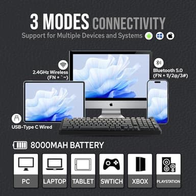 MechLands Aula F99 PRO 96% Mechanical Gaming Keyboard, BT5.0/USB-C/2.4GHz Wireless, Hot Swappable Gasket Custom Keyboard with 8000mAH Battery, Rotary Knob, RGB Backlit for Win/Mac (Grey) - Image 3