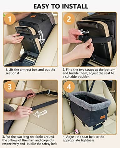 BurgeonNest Dog Car Seat for Small Dog, Center Console Pet Booster Seat with Metal Frame, Upgraded Puppy Carseat with Double Protection Seat Belts, Washable Cushion, Safety Leash and Storage Pocket - Image 7