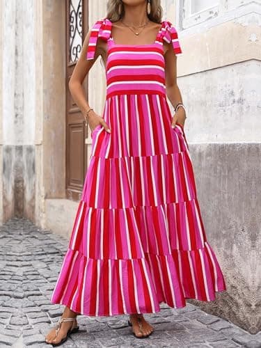 PRETTYGARDEN Women Dresses 2025 Summer Floral Sleeveless Maxi Dress Casual Spaghetti Strap Tiered Flowy Beach Long Dress - Image 5