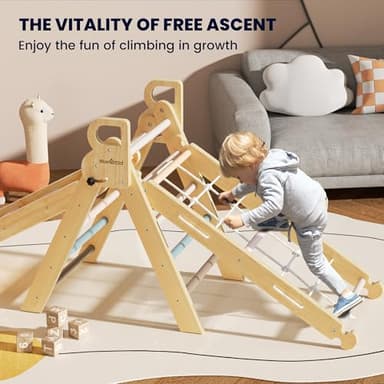 BlueWood 2025 8-in-1 Pikler Triangle Climbing Set Toddler Toys Indoor Baby Jungle Gym Climber Playground for Kids - Mauve Pink - Image 3