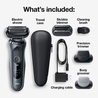 Braun Series 6 6046cs Electric Razor for Men, Wet & Dry, Electric Razor, Rechargeable, Cordless Foil Shaver with Charging Stand, Travel Case and Precision Trimmer, Black - Image 2