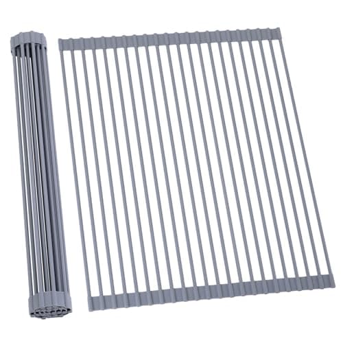 Ohuhu Sink Drying Rack, 20.5" W x 16.1" L Over The Sink Roll-Up Dish Drainer - Rolling Foldable Sink Accessories Heat-Resistant Mat Anti-Slip Silicone Coated Multipurpose for Kitchen Counter - Image 1