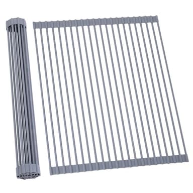 Ohuhu Sink Drying Rack, 20.5" W x 16.1" L Over The Sink Roll-Up Dish Drainer - Rolling Foldable Sink Accessories Heat-Resistant Mat Anti-Slip Silicone Coated Multipurpose for Kitchen Counter - Image 1