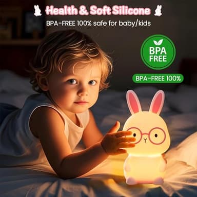 Bunny Lamp for Kids,Rabbit Night Light with Color Changing, Rechargeable LED Nightlight for Easter Gift,Silicone Bedside Touch Lamp,3 Levels Dimmable/Timmer Nursery Bedroom Light, Baby Room Decor - Image 5