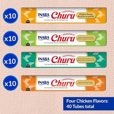 INABA Churu Cat Treats, Grain-Free, Lickable, Squeezable Creamy Purée Cat Treat/Topper with Vitamin E & Taurine, 0.5 Ounces Each Tube, 40 Tubes, Chicken Variety Box - Image 3