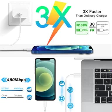 DABUSTAR for iPhone Fast Charger, 33W USB C PD Wall Charger Block Plug with[MFi Certified]6ft Type C to Lightning Cable Quick Charging Data Sync Cord for iPhone14 13 12 11 Pro Max Mini Xs Xr iPad Air - Image 6