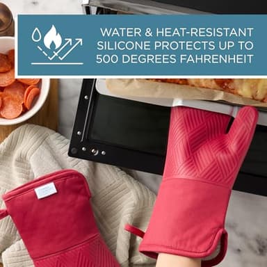 TOWN & COUNTRY BASICS Basketweave Soft Silicone Oven Mitt 2-Pack Set, Heat Resistant up to 500F, Flexible Silicone, Non-Slip Grip, Red, 7.5"x13" - Image 5