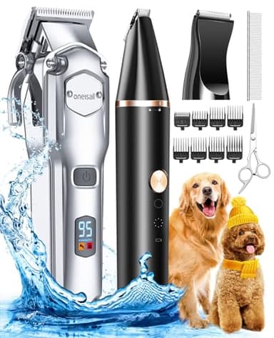 oneisall Dog Grooming Kit for Heavy Thick Hair&Coats/Low Noise Rechargeable Cordless Waterproof Dog Clippers for Grooming Animals&Pets/Pet Shaver with Stainless Steel Blade and Paw Trimmer - Image 1