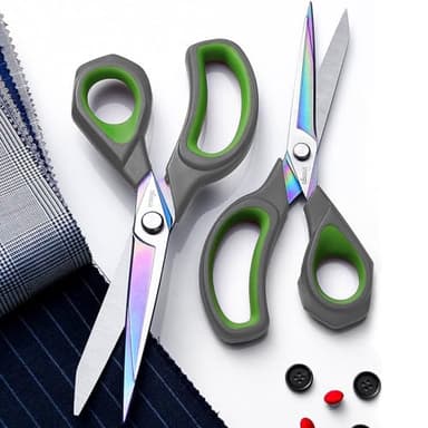 LIVINGO Professional Sharp Fabric Scissors - Titanium Coated Forged Steel Heavy Duty Shears All Purpose for Sewing Craft Cutting Cloth, Paper, Leather, 9.5 Inches, Gray/Green - Image 5