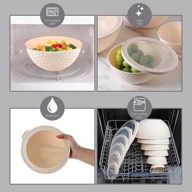 COOK WITH COLOR Mixing Bowls with Lids - 12 Piece Plastic Nesting Bowls Set includes 6 Prep Bowls and 6 Lids, Non Slip Bottom and Embossed Design - Microwave Safe (Cream) - Image 9