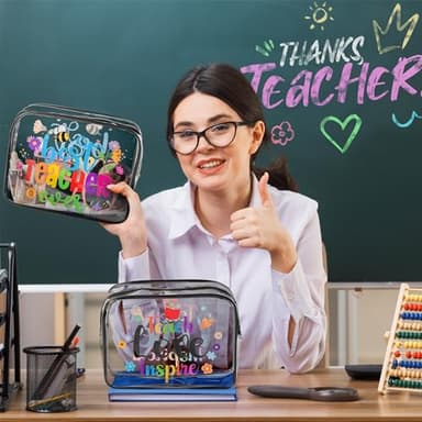 Y1tvei Teacher Appreciation Makeup Bag - 8Pcs Best Teacher Ever Teach Love Inspire Cosmetic Bag with Apple Keychain Waterproof Clear Makeup Pouch Travel Toiletry Bag Graduation Thanks Gift - Image 4