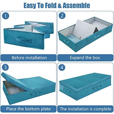 Supowin Underbed Storage Containers Bin with Lids (2pcs) Large Under Bed Storage Organizer Box with Handle, Foldable Under the Storage Bags for Organizing Clothes, Shoes, Blankets, Pillows-Cyan blue - Image 3