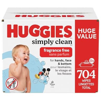 Huggies Simply Clean Unscented Baby Diaper Wipes, 11 Flip-Top Packs (704 Wipes Total), Packaging May Vary - Image 1