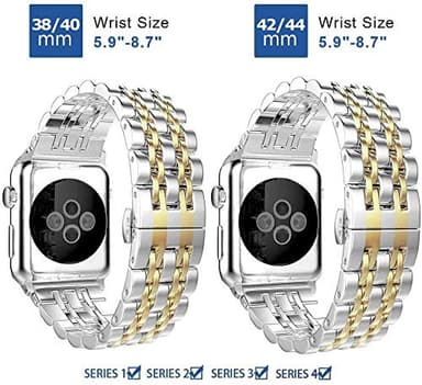 PUGO TOP Bands Replacement for Apple Watch 38mm Series 3 2 1 40mm Series 6 5 4 SE 41mm Series 7 8 9, Stainless Steel iWatch iPhone Watch Bracelet 2 Tones for Men Women(38mm/40mm/41mm, Silver/Gold) - Image 8