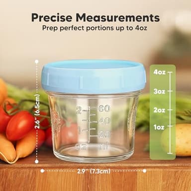 KeaBabies 12pk 4oz Glass Baby Food Containers with Lids - Leak-Proof, Microwavable Small Glass Jars, Baby Purees & Toddler Snack Storage Containers, BPA-Free, Dishwasher & Freezer Safe (Nord) - Image 3
