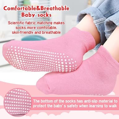 HYzgb Toddler Girls Socks 3T-4T-5T with Grippers 12 Pairs Cotton Little Kids Non Slip Ankle Socks for Toddler Kids 3-4-5 Years Old All Seasons Wearing (Rainbow) - Image 2