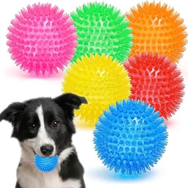 Ousiya 3.5” Squeaky Dog Toy Balls (6 Colors) Dog Toys Spikey Dogs Ball for Aggressive Chewers Heavy Duty Teething Large Medium Durable Dogs Balls - Image 1