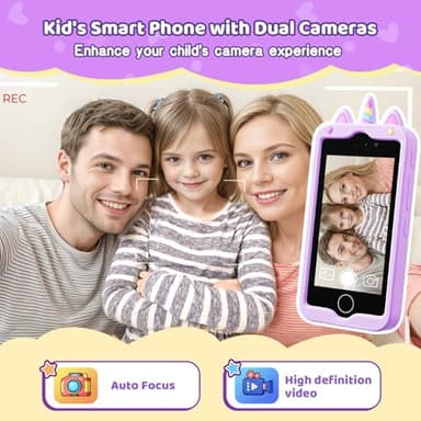 Kids Smart Phone for Girls, 4.0" Touchscreen Learning Music Puzzle-Games Toddler Phone for Kids Ages 3-6, Dual Camera，Built-in 8G SD Card Toy, Birthday Gifts for Kids Cell Phone Toy, Purple - Image 3