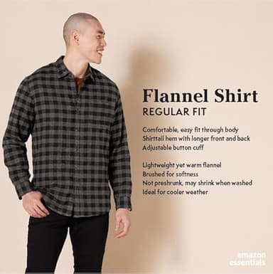 Amazon Essentials Men's Long-Sleeve Flannel Shirt (Available in Big & Tall), Black Blue Buffalo Plaid, Medium - Image 2