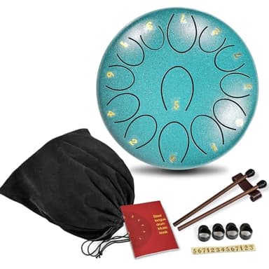 Steel Tongue Drum Musical Percussion Instrument, Rain Drum for Outside - Musician Gift for Family and Friends (Malachite, 13 Notes 6 Inches) - Image 1