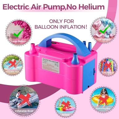 DECOCKRAT Balloon Pump - Electric Dual Nozzle Air Pump for Balloon, Portable Balloon Blower Save Time and Effort, Balloon Inflator for Parties and Decorations - 110V-120V, 600W, BluePink - Image 5