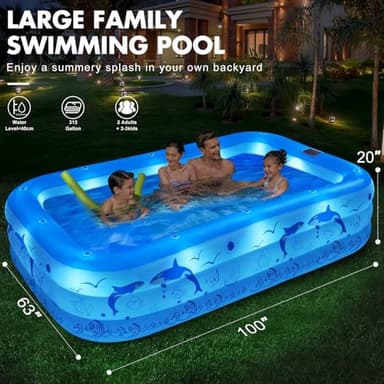 2025 Upgrade Inflatable Pools with Lights, Family Inflatable Swimming Pools for Kids,Adults, Blow Up Pool Solar, Large Kiddie Pool, Durable Thickened Inflatable Family Pool for Backyard-Blue - Image 3