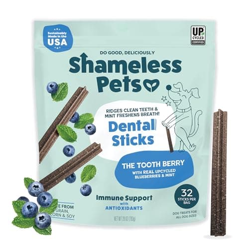 Shameless Pets Toothberry Dental Chews for Dogs – Natural Dog Dental Sticks for Fresh Breath, Teeth Cleaning & Removes Tartar, Grain-Free Dog Treats, No Corn or Soy, 32 Sticks - Image 1