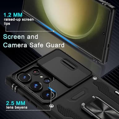 DEERLAMN Case for Samsung Galaxy S24 Ultra with Slide Camera Cover+Screen Protector (1 Pack), Rotated Ring Kickstand Military Grade Shockproof Protective Cover-Black - Image 6