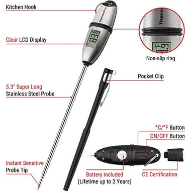 ThermoPro TP02S Digital Food Thermometer for Cooking Bread Baking Sourdough Liquids, Meat Thermometer Digital with Super Long Probe for Grill Kitchen BBQ Oil Milk Yogurt Candy Making Accessory - Image 8