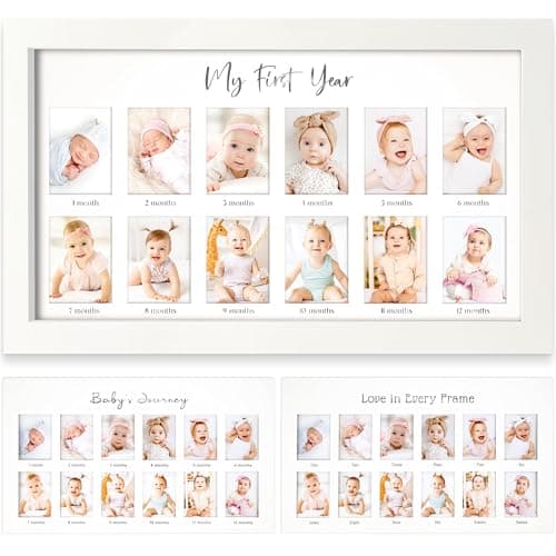 My First Year Photo Frame,12 Months Baby Picture Frame for Newborn Girl,Boy-Baby Shower Gifts Keepsakes,Monthly Baby's One Year Birthday Milestone,1st Nursery Photo Collage Display Board(Alpine White) - Image 1